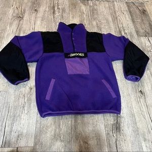 Brooks Mens Fleece Jacket Purple Black Colorblock Snap Lined Pockets Mock Neck M